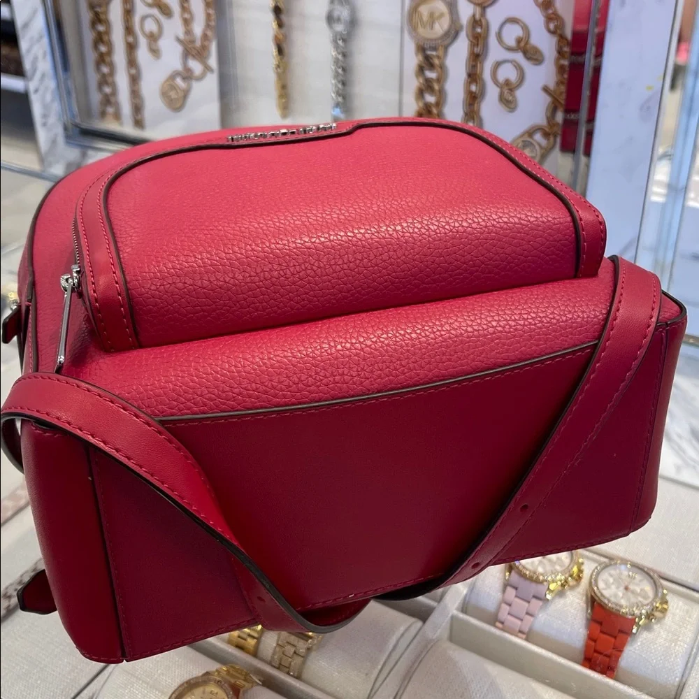 MICHAEL KORS Jaycee Md Zip Pocket Pebbled Leather Backpack Dark Raspberry NWT
